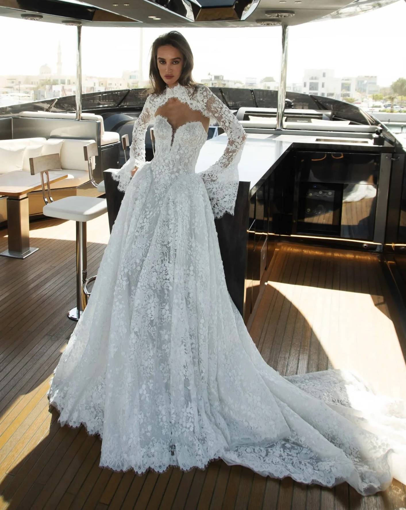 Model wearing a dress by the Amber Collection